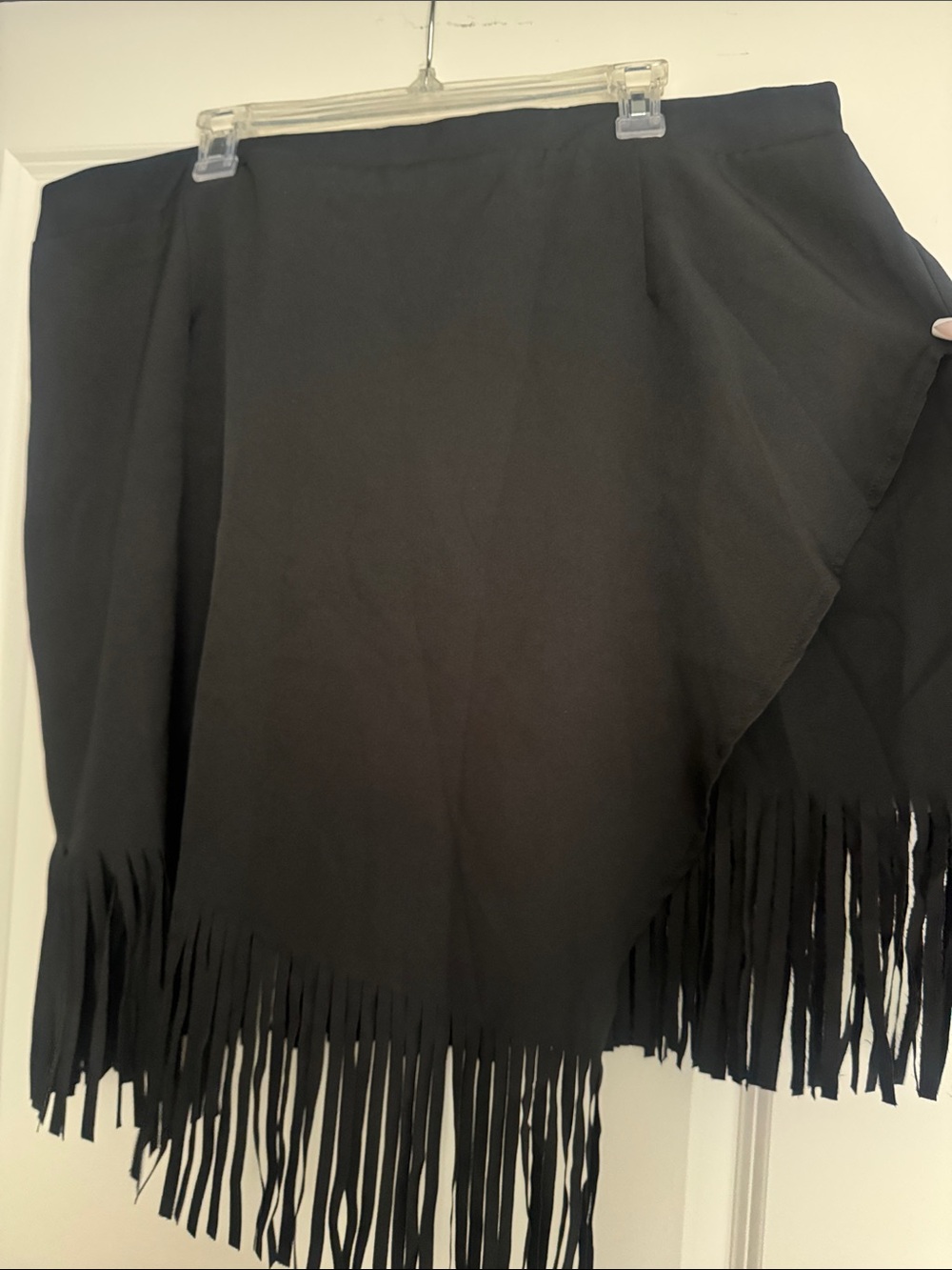 SHEIN Black Asymmetrical Fringe Wrap Skirt